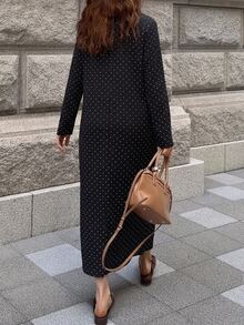Dazy Maternity Polka Dot Loose Long Sleeve Maxi Casual Vacation Daily Spring Autumn Maternity Dress - Black - View 2