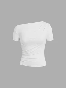 SHEIN Clasi 女款純色不對稱肩休閒日常短袖T恤 3件/套 - 彩色 - 查看 3