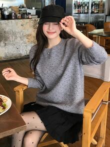 DAZY Women's Round Neck Polka Dot Korean Style Long Sleeve Mesh Knit Sweater, Autumn/Winter - Grey - View 1