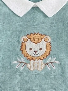 嬰兒新生兒卡通刺繡針織連身衣爬行服 - 綠色 - 查看 5