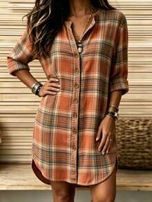 Holdful Holdful Women's Plaid Single-Breasted Casual Loose Fit Shirt - White - View 4
