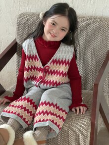 DAZY Young Girl) Colorblock Cute Autumn/Winter Sleeveless Long Sweater Pants - Grey - View 1