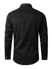 Manfinity Homme Men's Plus Size Solid Color Double-Breasted Long Sleeve Casual Classy Shirt Business Office Black Autumn - Black - View 2