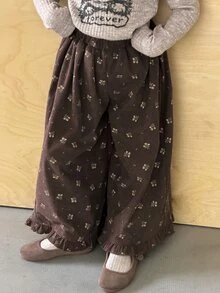 DAZY Girls' (Ditsy Ditsy Floral Wide Leg Casual Pants With Frill Trim, Cute And Stylish Fall - Brown - View 10