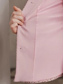 Anewsta Women's Faux Pearl Decor Fashion Versatile Long Sleeve Jacket - Pink - View 8