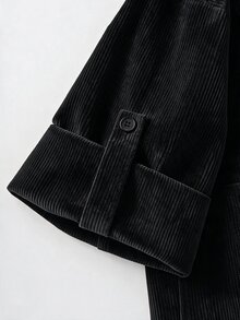 GlowEve CURVE 大尺碼女款休閒寬鬆防風夾克，黑色燈芯絨面料，適合秋冬穿著 - 黑色 - 查看 7