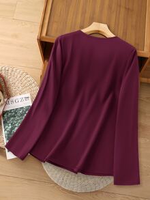 Rusticease Plus Size Solid Burgundy V-Neck Long Sleeve Button Front Casual Shirt Fall Winter 2026 - Burgundy - View 2