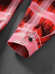 ROMWE MEN American Street Style Printed Striped Plaid Long Sleeve Shirt Unisex Retro High Street Rhinestone Letter Pocket Loose Lapel Casual Shirt - Multicolor - View 5