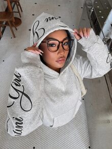Muchica 淺灰色針織女款連帽刺繡運動衫 - 淺灰色 - 查看 1