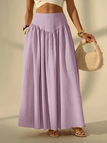 SHEIN Tall Women's Solid Color Casual Versatile Daily Wear Skirt - Mauve Purple - View 7