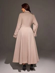 Viva Relle Plus Size Long Sleeve British Style Double-Breasted Trench Coat - Khaki - View 6