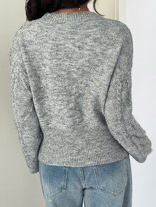Aloruh Women's Casual Ribbed Patchwork Long Sleeve Everyday Sweater Knit Turtleneck Women Fall Winter Sweater - Grey - View 2