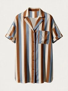 Swim Lushoire Women Solid Short Sleeve Kimono Beach Cover Up, Summer Loose Beach Shirt - Brown - View 7