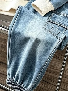 2件組青少年男孩時尚極簡舒適圓領衛衣與工裝褲套裝，印花Logo設計，適合假日派對休閒穿著，5-15°C男孩春/秋/冬首選，街頭風，返校與聚會休閒穿搭 - 彩色 - 查看 6
