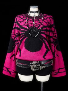 Sunspun Plus Size Women's Spider Pattern Round Neck Long Sleeve Casual Sweater Winter - Multicolor - View 5