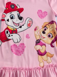 SHEIN | PAW Patrol Gaun Anak Perempuan Muda Kerah Bulat Lengan Pendek dengan Hiasan Rumbai di Bagian Bawah - Berwarna merah muda - View 7