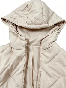 SHEIN Holidaya Women's Autumn/Winter Long Sleeve Padded Coat, Beige Color, Long Length, Loose Casual Fit, Textured Floral Pattern, With Pockets Club Everyday - Apricot - View 4