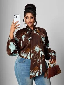 Maweii Vintage Casual Bowknot Long Sleeve Versatile Plus Size Women's Blouse Fall - Multicolor - View 1