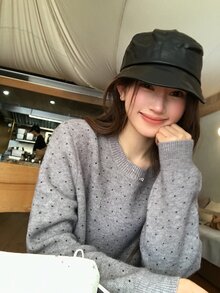 DAZY Women's Round Neck Polka Dot Korean Style Long Sleeve Mesh Knit Sweater, Autumn/Winter - Grey - View 5