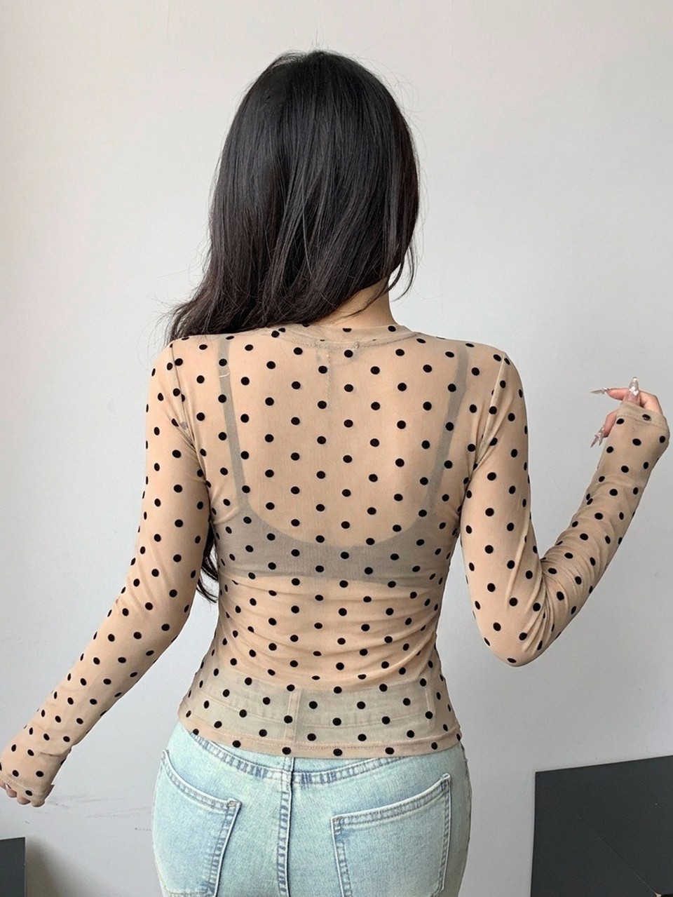 Women's Sheer Lace Round Neck Fitted Pullover T-Shirt Top