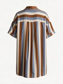 Swim Lushoire Women Solid Short Sleeve Kimono Beach Cover Up, Summer Loose Beach Shirt - Brown - View 8