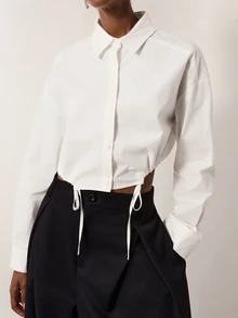 MERLEAU Women's Modern White Shirt With Drawstring Hem - White - View 4
