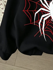青少年女孩休閒極簡個性酷感愛心蜘蛛網與黑色蜘蛛圖案，復古深紅色，寬鬆舒適衛衣，適合秋冬舒適穿搭，萬聖節時尚 - 白色 - 查看 5