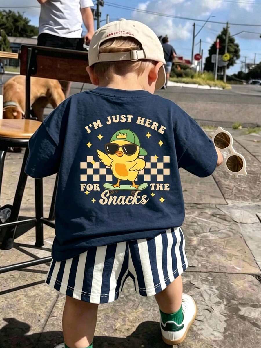 Baby Boy Casual Simple T-Shirt Set Suitable For Summer With Cartoon Pattern - Multicolor - View 1