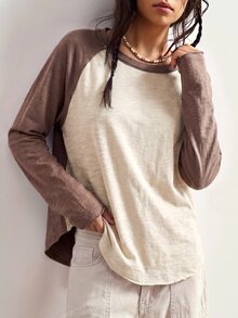 Bohemela 休閒純色針織拼接圓領長袖女款T恤 - 彩色 - 查看 7