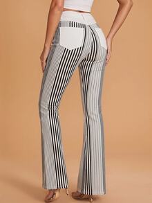 Selenza Women's Striped Casual Flare Leg Denim Jeans With Pockets - Multicolor - View 2