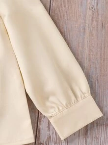 SHEIN 少女編織素色立領休閒襯衫+背心+裙子外套三件套 - 卡其色 - 查看 3