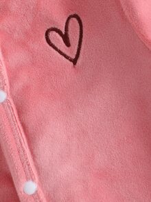 2pcs Newborn Soft Cozy Silver Fox Fleece Heart Print Pink Heart Embroidered Long Sleeve Button-Up Footed Rompers - Multicolor - View 5