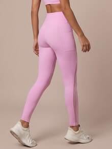 SHEIN BAE Women's Pocket Mesh Patchwork Sports Leggings - Baby Pink - View 4