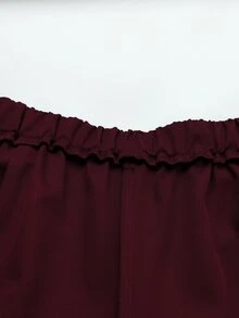 GlowEve CURVE 女款大尺碼西裝領長袖抓皺腰夾克 + 休閒長褲 2件套，優雅通勤套裝，適合春季、秋季、冬季 - 酒紅色 - 查看 7