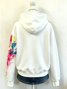SHEIN Sparklyn 秋冬女童連帽拉鍊外套，街頭風混搭，防寒針織面料，微鬆版型預留成長空間，適合校園與街頭穿搭，瞬間變身活力女孩 - 彩色 - 查看 3