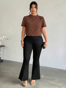 Firerie Áo sơ mi tay ngắn size lớn vải họa tiết chấm bi phong cách retro thường ngày - màu nâu - Xem 7