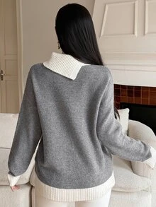 Dazy Kids 青少年女孩秋季服飾 休閒寬鬆條紋毛衣 - 灰色 - 查看 2