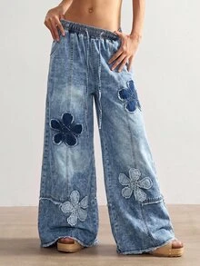 Bohemela Women's Drawstring Waist Floral Print Casual Daily Wear Long Pants - Blue - View 4