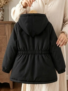 Sparklyn 青少年女孩簡約舒適長袖拉鍊連帽外套 - 黑色 - 查看 2