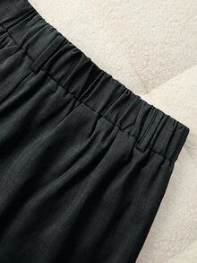 SHEIN Tall Celana Panjang Wanita Ukuran Besar dengan Pinggang Kontras dan Potongan Lurus - Dark Grey - View 8