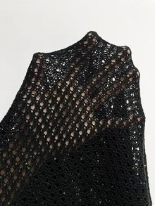 Nubod Sweater Kasual Wanita Ukuran Besar Warna Polos Bahu Asimetris untuk Sehari-hari di Musim Gugur - Hitam - View 7