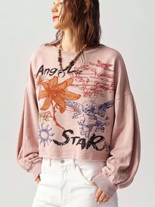 Bohemela Women's Letter Floral Print Casual Graphic Daily Everyday Night Out Long Sleeve Sweatshirt Pink Fall - Pink - View 7