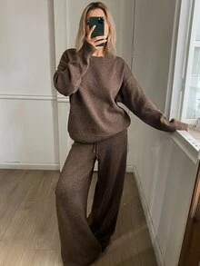 DAZY Women's Casual Loose Knit Sweater 2 Pieces Set - Brown - View 1
