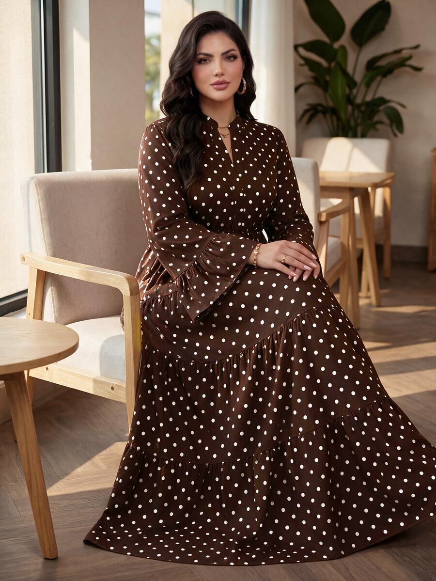 Auveirra Plus Size French Elegant Polka Dot Print Dress - Multicolor - View 1