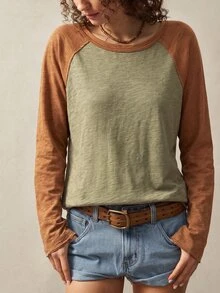 Bohemela Casual Solid Color Knit Patchwork Round Neck Long Sleeve Women's T-Shirt - Multicolor - View 6