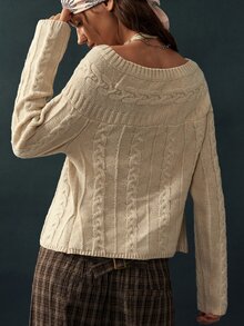 Bohemela Vintage Twisted Rope One-Letter Collar Knit Cardigan - Apricot - View 7