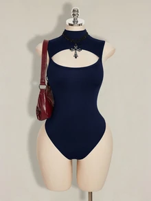 SHEIN ICON 女款大尺碼鏤空休閒日常穿著連身衣 - 藏蓝色 - 查看 1