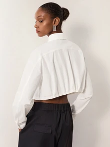 MERLEAU Women's Modern White Shirt With Drawstring Hem - White - View 7