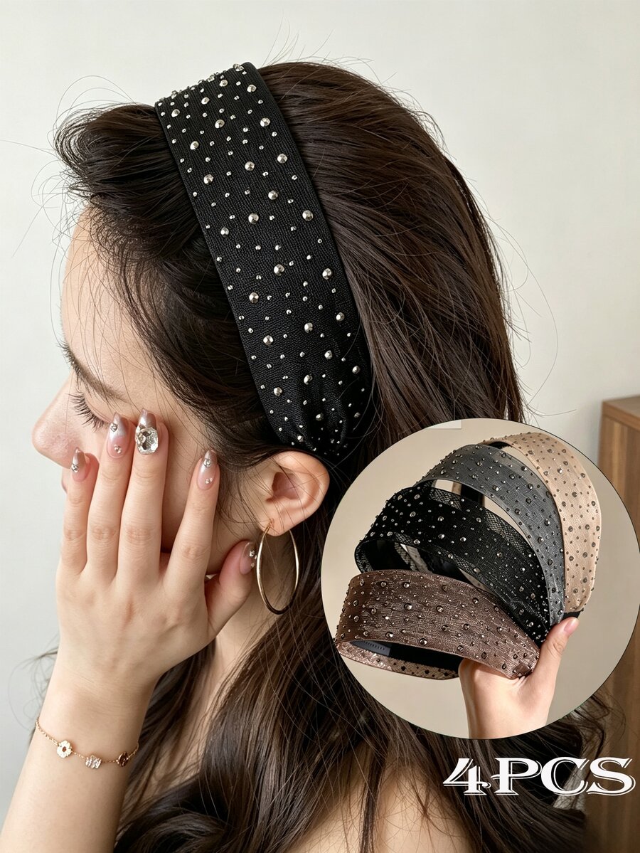 DAZY Shiny Vintage High Crown Headband For Women 2026 New Style Rhinestone Wide Band Face-Slimming Hair Accessory - Multicolor - View 1