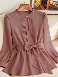 SHEIN Clasi Plus Size Women Solid Color Casual Versatile Daily Wear Shirt - Redwood - View 5